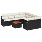 Conjunto de sofás de jardín 9 pcs Negro y crema ratán sintético
