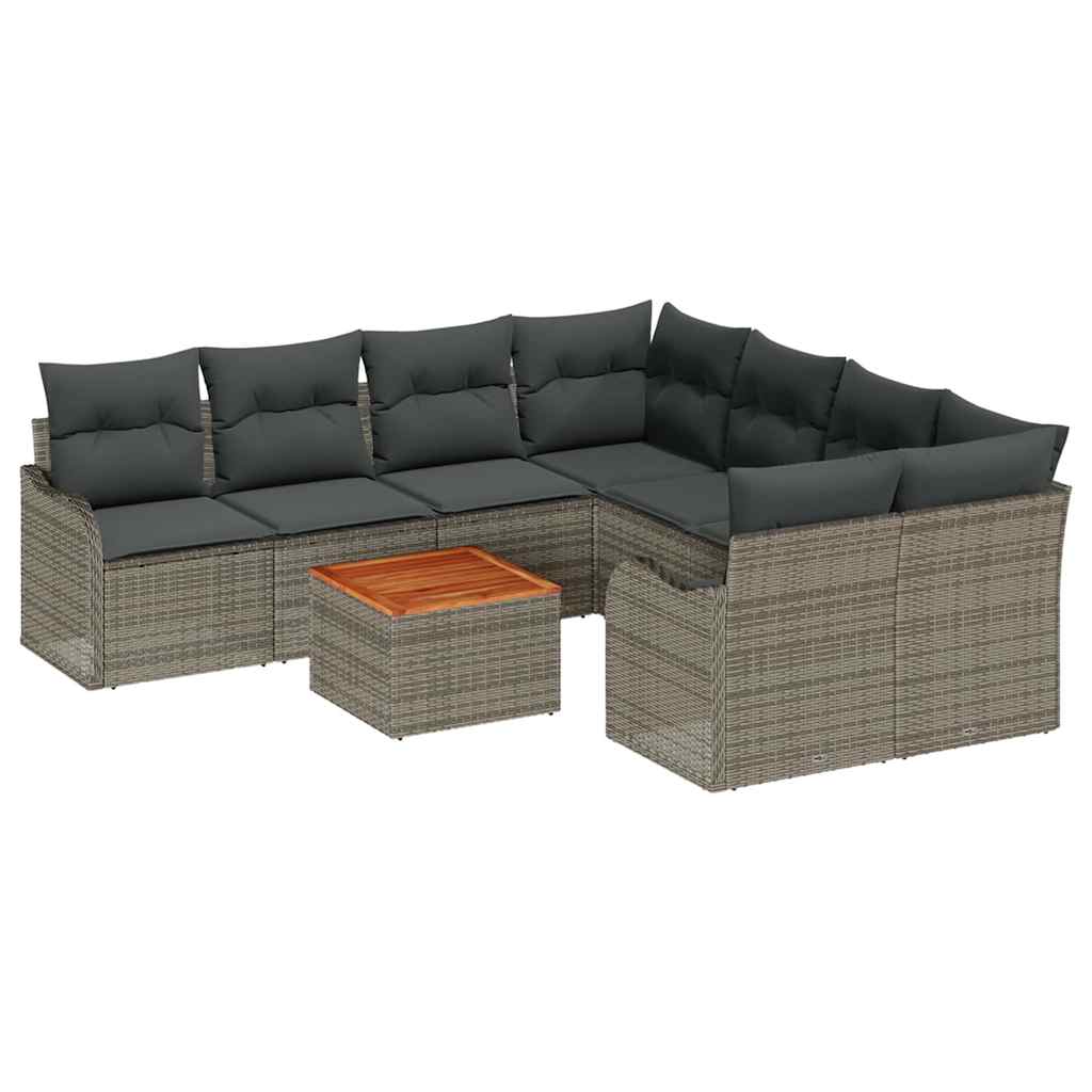 Conjunto de sofás de jardín 9 pcs Gris ratán sintético