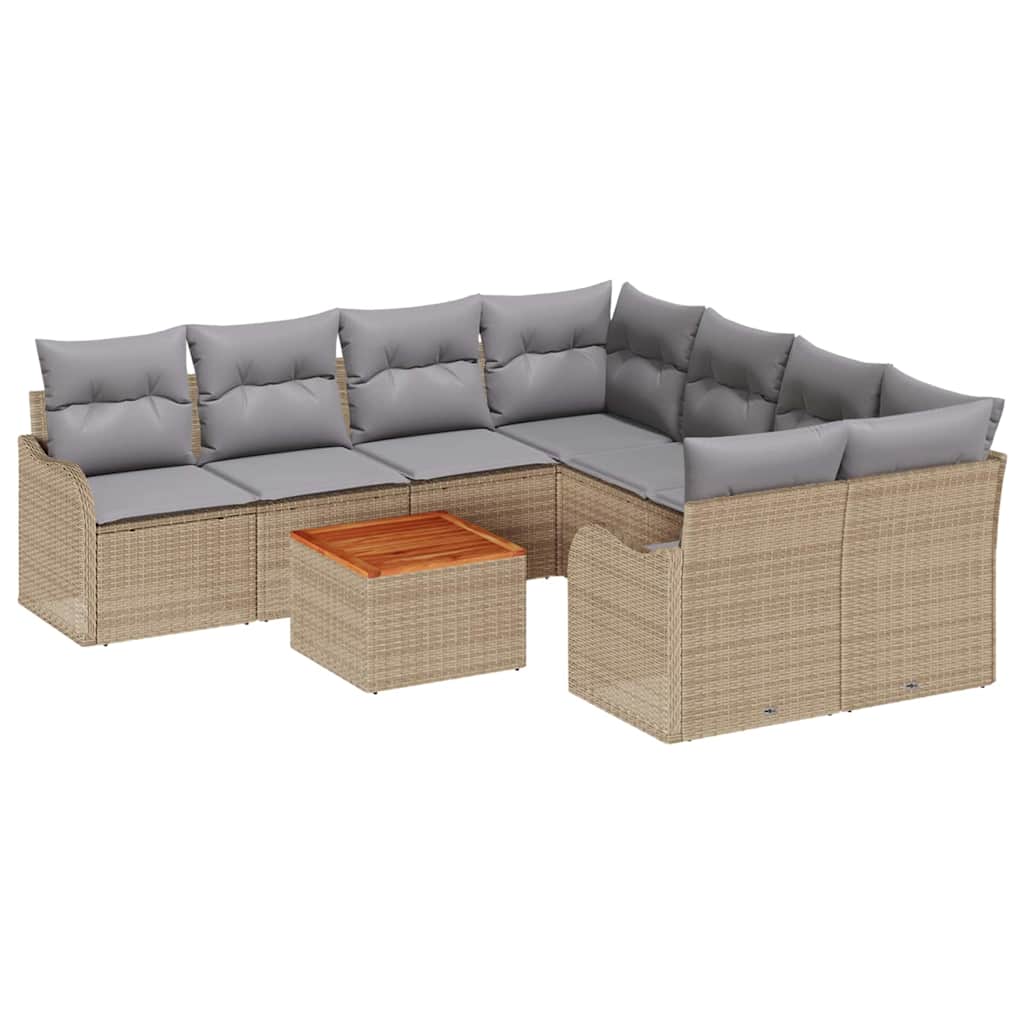 Conjunto de sofás de jardín 9 pcs Beige y Gris Claro