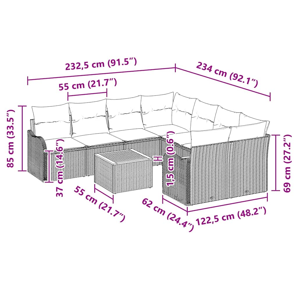 Conjunto de sofás de jardín 9 pcs Beige y Gris Claro