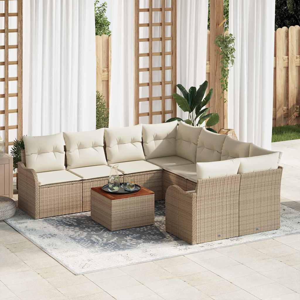 Conjunto de sofás de jardín 9 pcs Beige y Crema ratán sintético