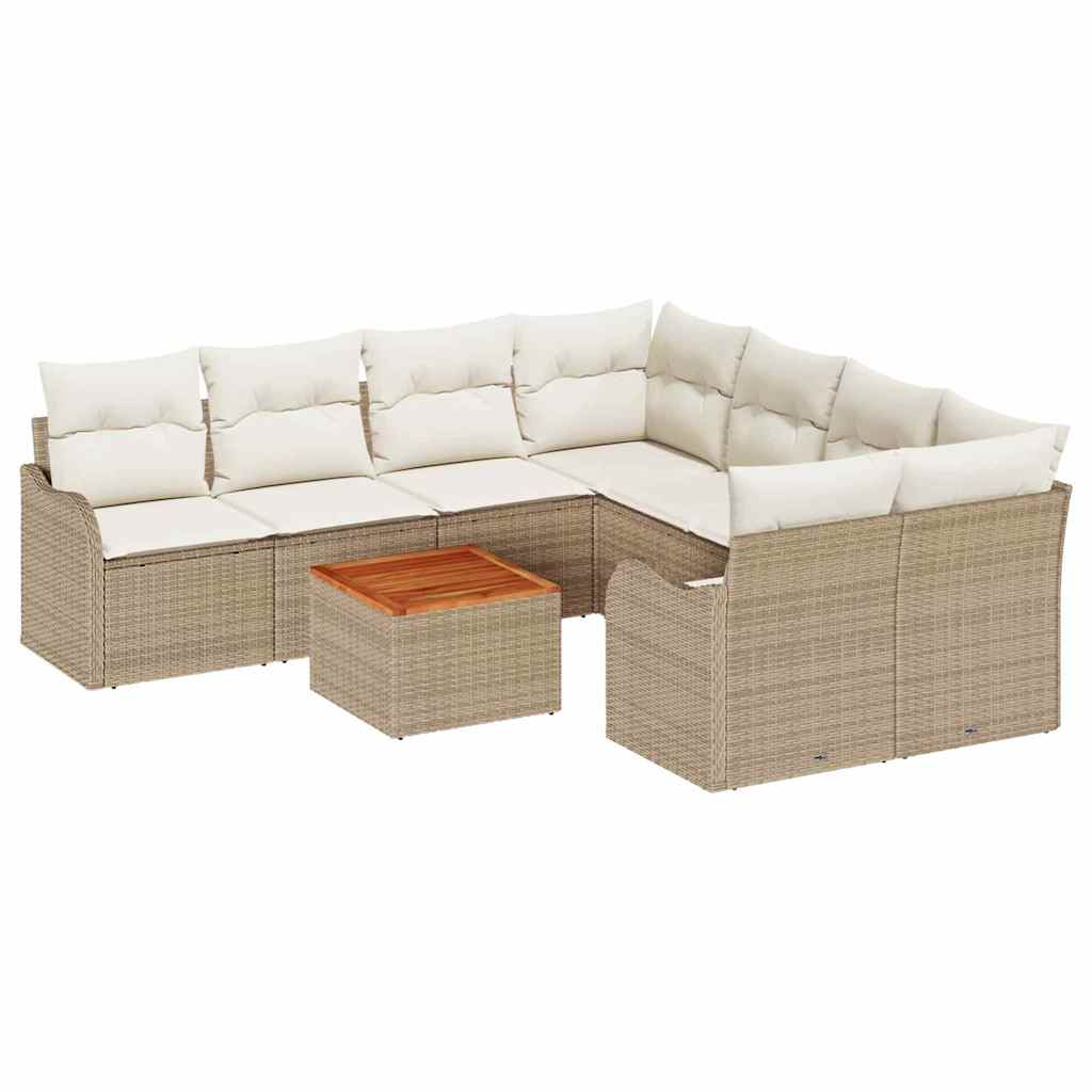 Conjunto de sofás de jardín 9 pcs Beige y Crema ratán sintético