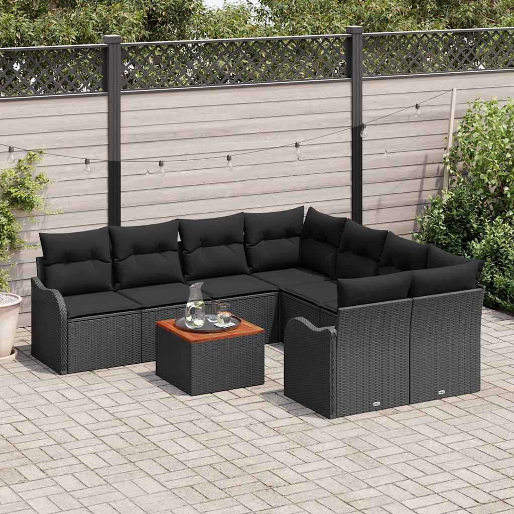 Conjunto de sofás de jardín 9 pcs Negro ratán sintético