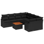 Conjunto de sofás de jardín 9 pcs Negro ratán sintético
