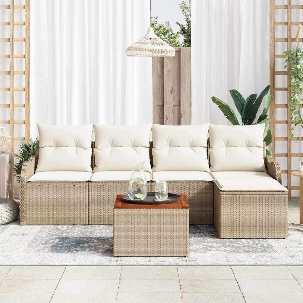 Conjunto de sofás de jardín 6 pcs Beige y Crema ratán sintético
