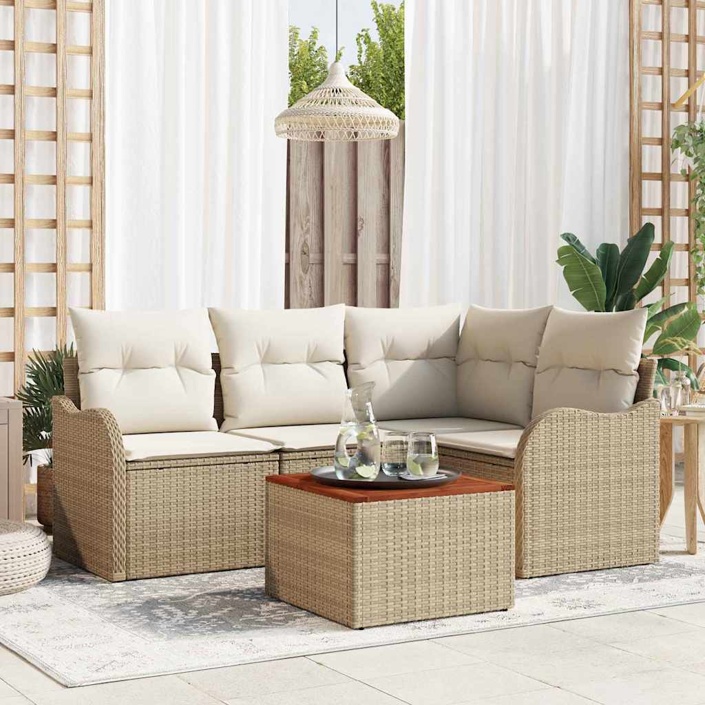 Conjunto de sofás de jardín 5 pcs Beige ratán sintético