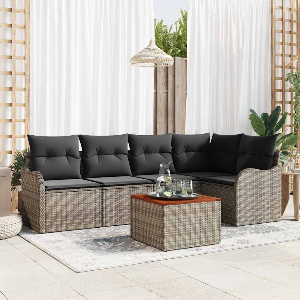 6-Piece Beige and Cream Synthetic Rattan Garden Sofa Set
