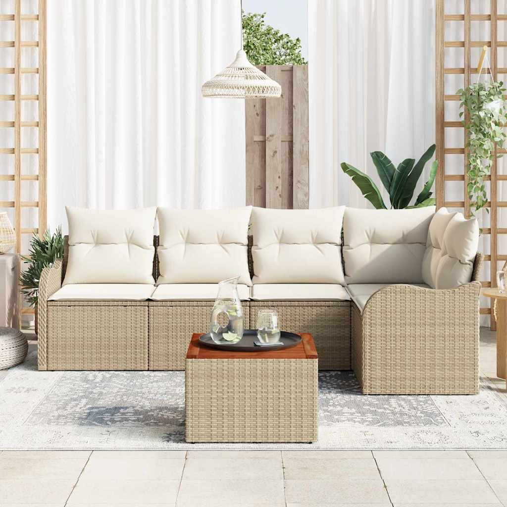 Conjunto de sofás de jardín 6 pcs Beige y Crema ratán sintético