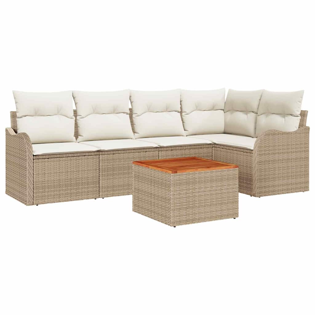 Conjunto de sofás de jardín 6 pcs Beige y Crema ratán sintético