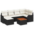 Conjunto de sofás de jardín 7 pcs Negro y crema ratán sintético