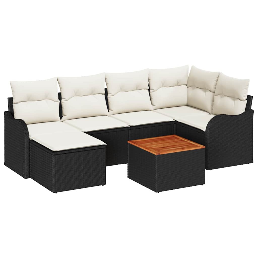 Conjunto de sofás de jardín 7 pcs Negro y crema ratán sintético