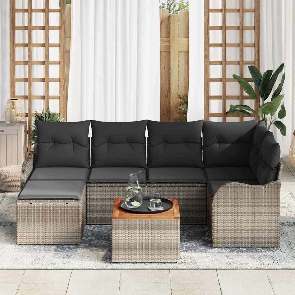 Conjunto de sofás de jardín 7 pcs Gris ratán sintético