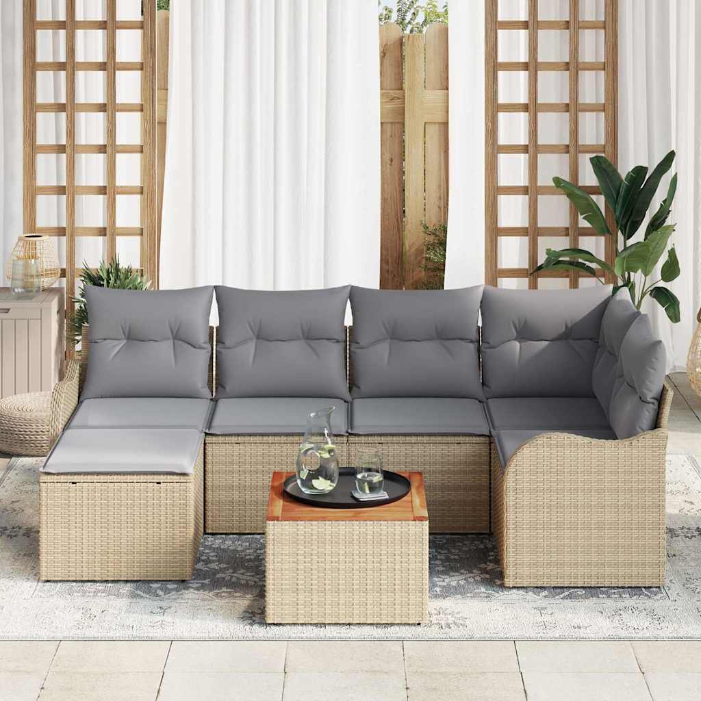 Conjunto de sofás de jardín 7 pcs Beige y Gris Claro