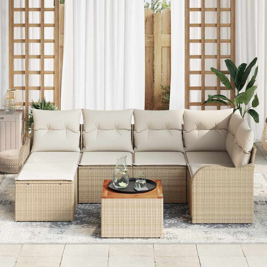 Conjunto de sofás de jardín 7 pcs Beige y Crema ratán sintético