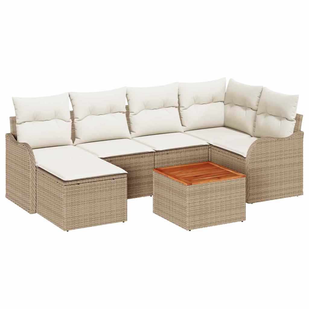 Conjunto de sofás de jardín 7 pcs Beige y Crema ratán sintético