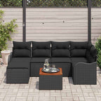 Conjunto de sofás de jardín 7 pcs Negro ratán sintético