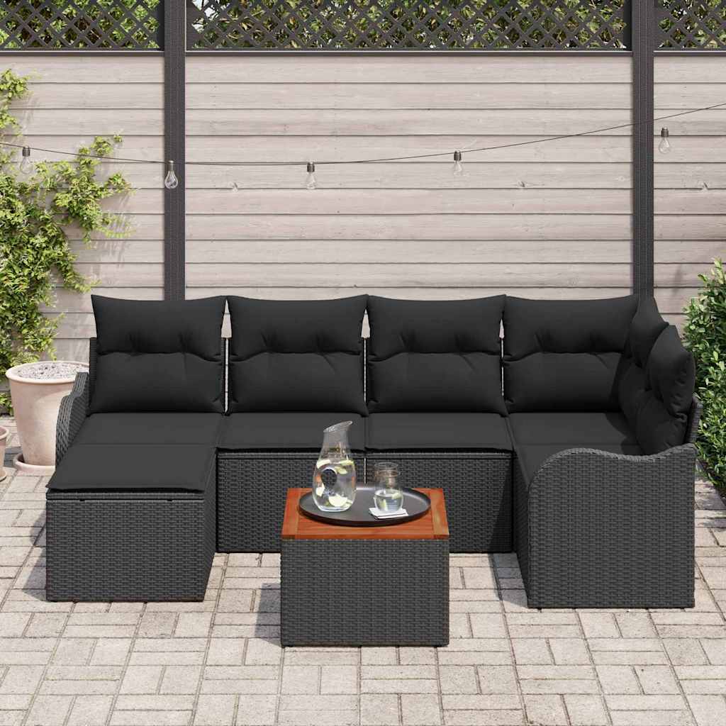 Conjunto de sofás de jardín 7 pcs Negro ratán sintético