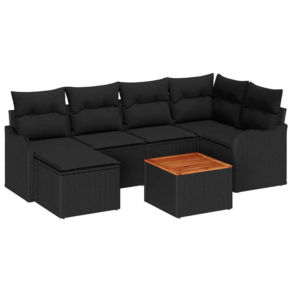 Conjunto de sofás de jardín 7 pcs Negro ratán sintético