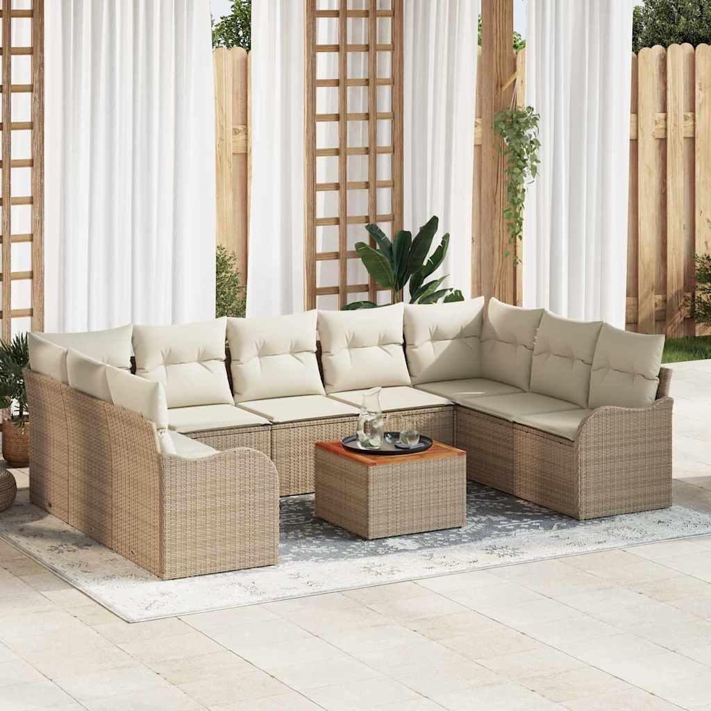 Conjunto de sofá de jardín 10 pcs Beige ratán sintético