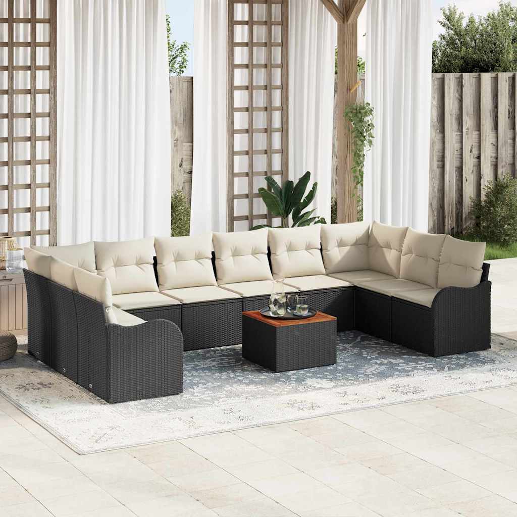 Conjunto de sofás de jardín 11 pcs Negro y crema