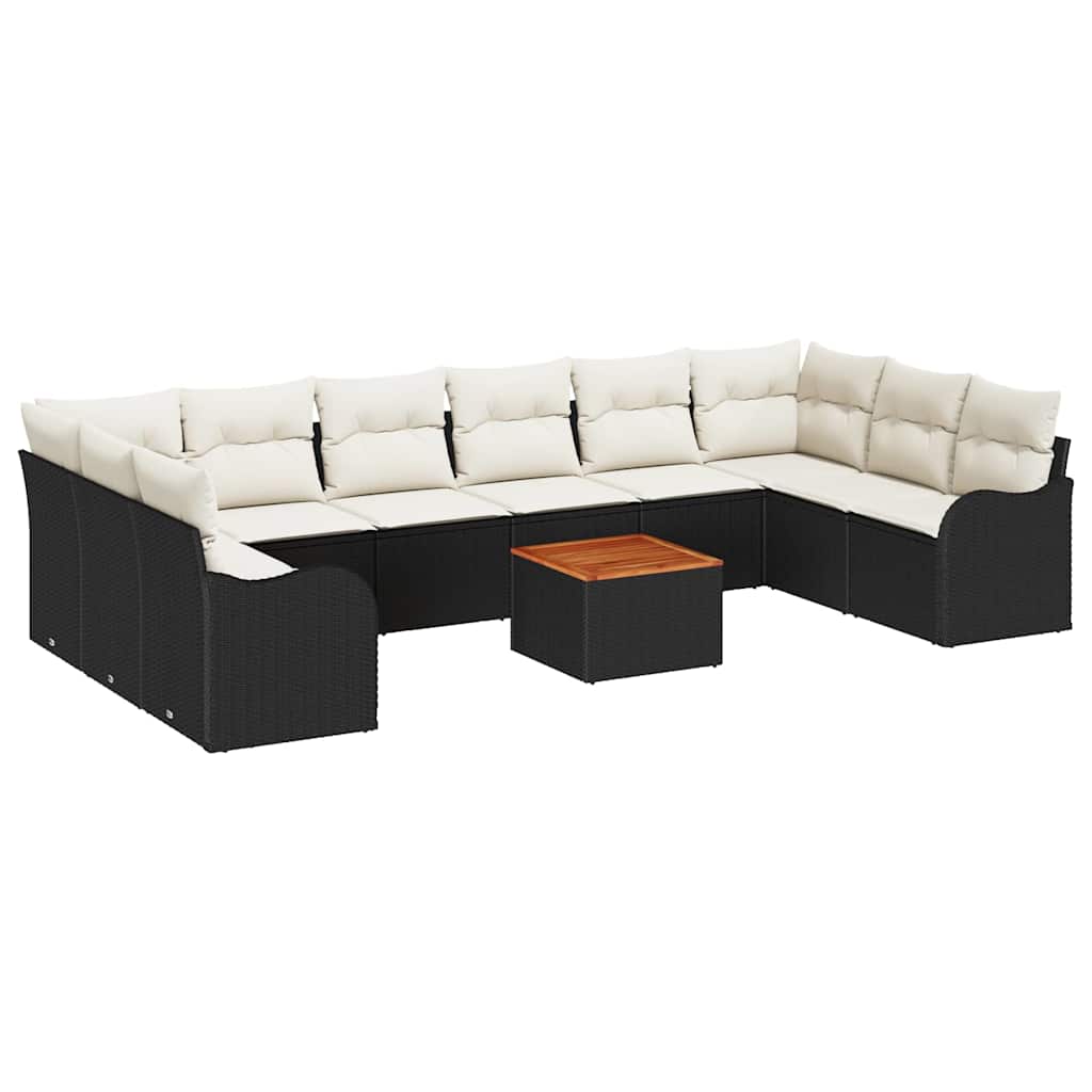 Conjunto de sofás de jardín 11 pcs Negro y crema