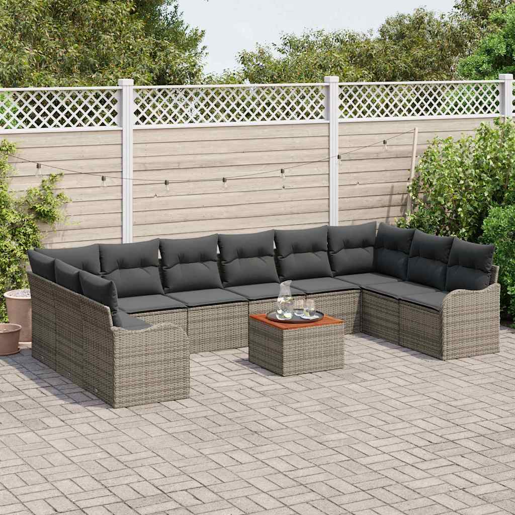 Conjunto de sofás de jardín 11 pcs Gris ratán sintético
