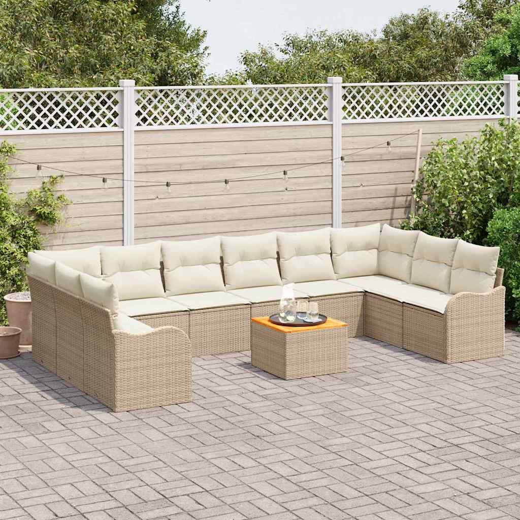 Conjunto de sofás de jardín 11 pcs Beige y Crema