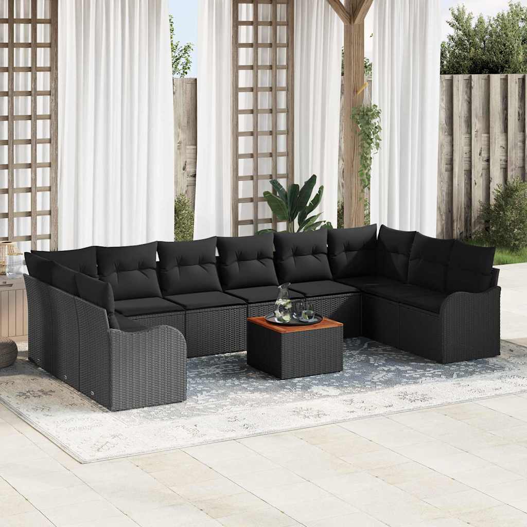 Conjunto de sofás de jardín 11 pcs Negro ratán sintético