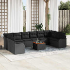 Conjunto de sofás de jardín 11 pcs Negro ratán sintético