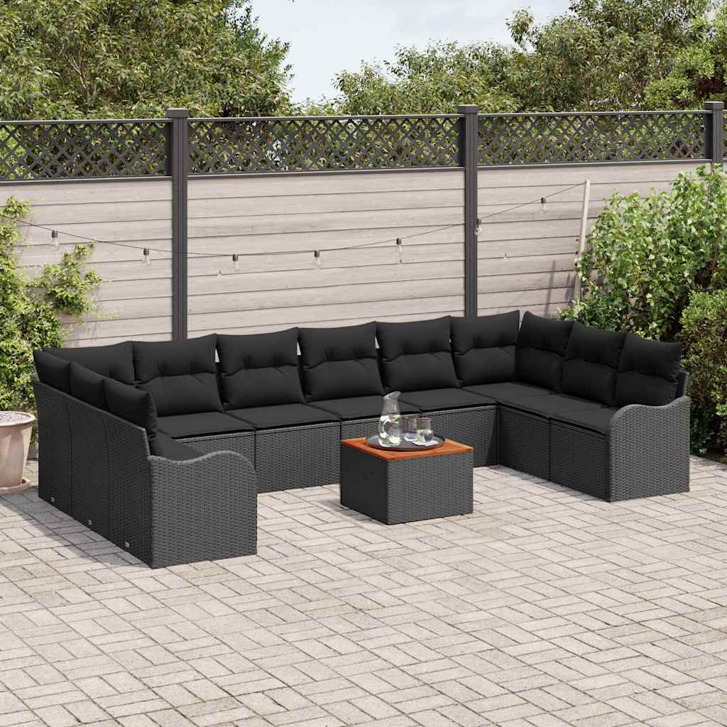 Conjunto de sofás de jardín 11 pcs Negro ratán sintético