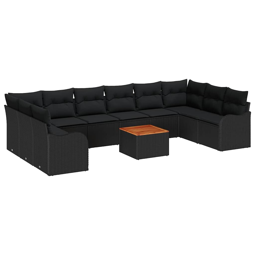 Conjunto de sofás de jardín 11 pcs Negro ratán sintético