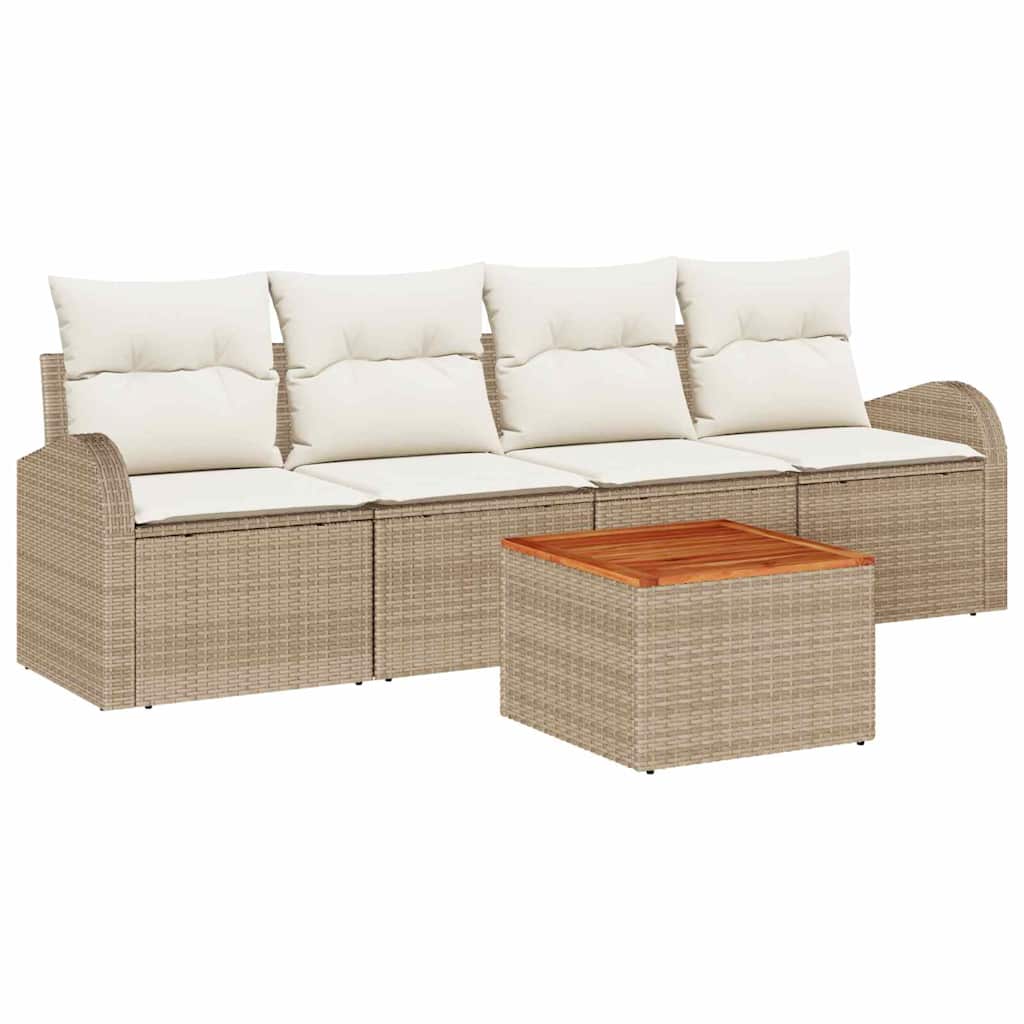 Conjunto de sofás de jardín 5 pcs Beige y Crema ratán sintético