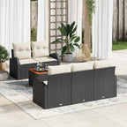 Conjunto de sofás de jardín 6 pcs Negro y crema ratán sintético