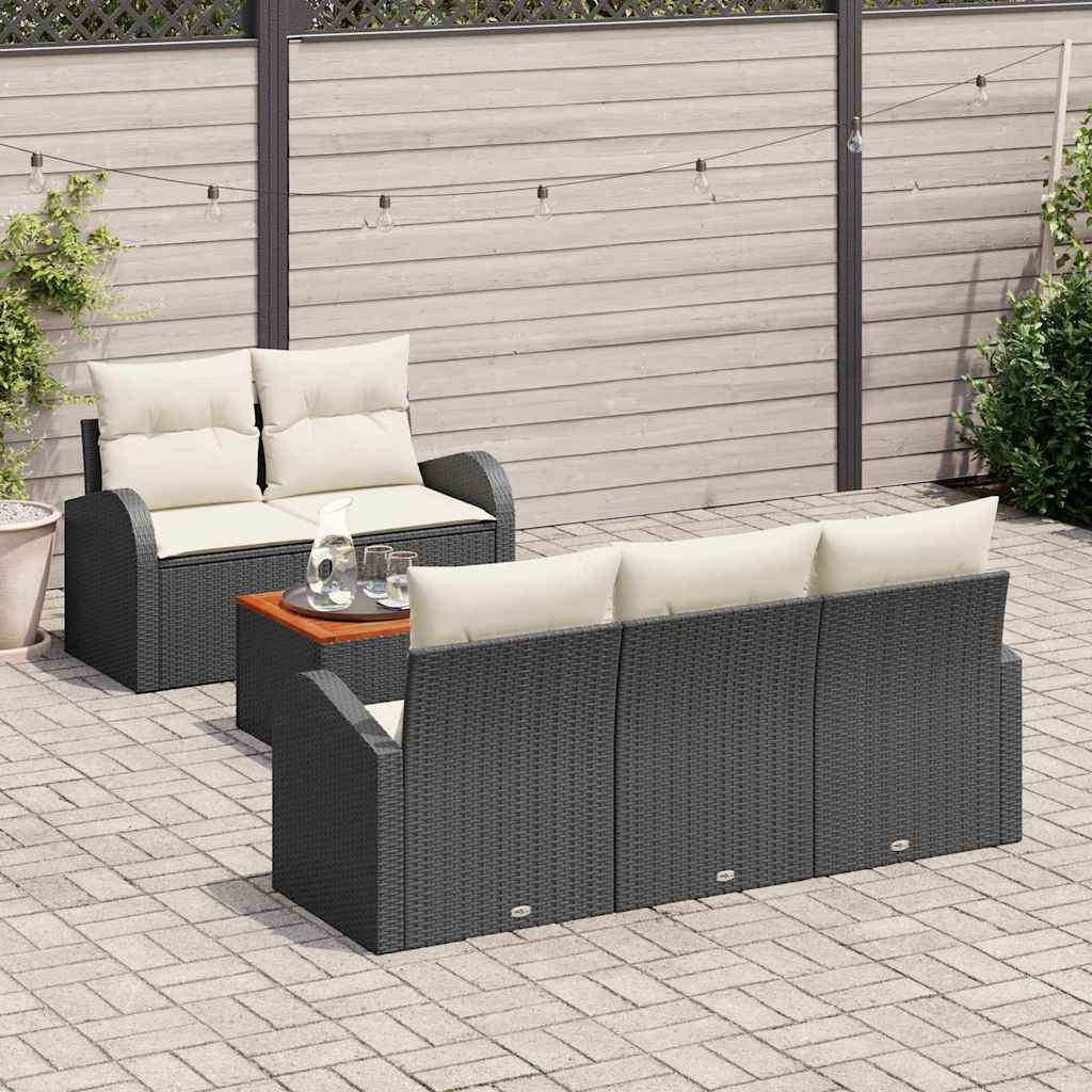 Conjunto de sofás de jardín 6 pcs Negro y crema ratán sintético