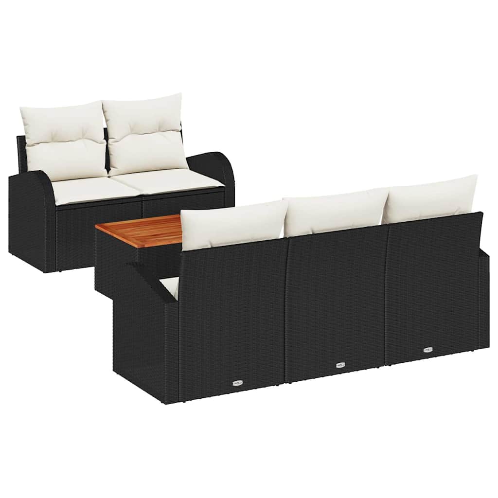 Conjunto de sofás de jardín 6 pcs Negro y crema ratán sintético