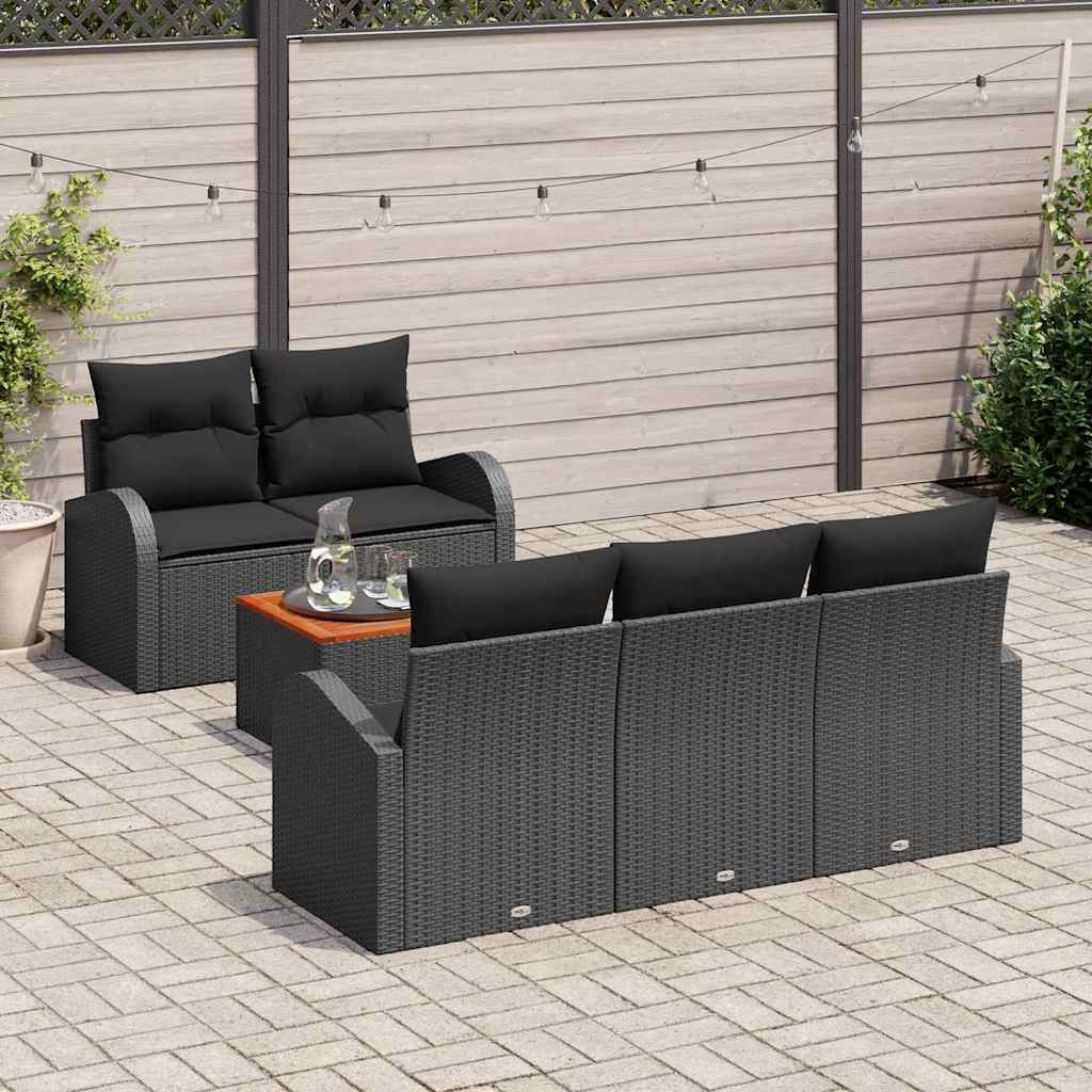 Conjunto de sofás de jardín 6 pcs Negro ratán sintético