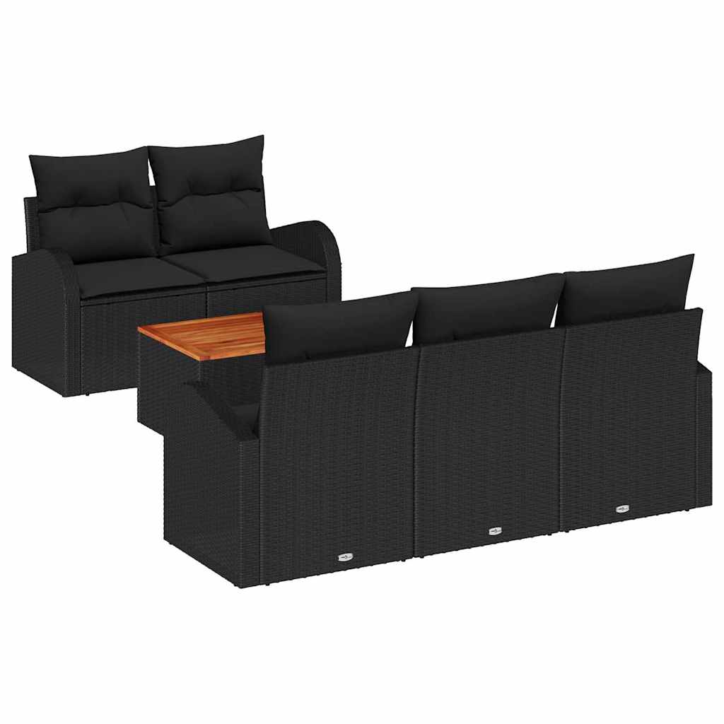 Conjunto de sofás de jardín 6 pcs Negro ratán sintético