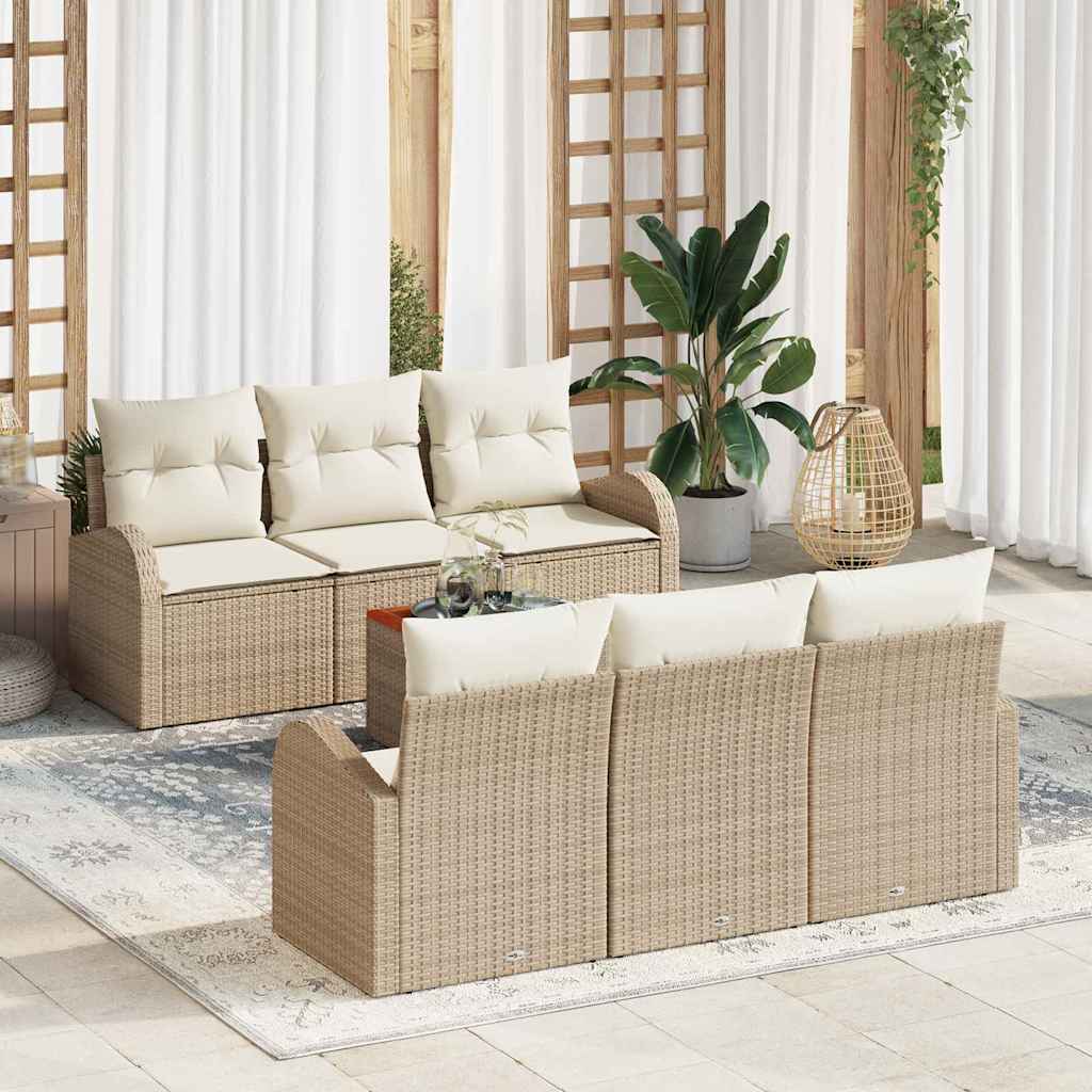 Conjunto de sofás de jardín 6 pcs Negro y crema ratán sintético