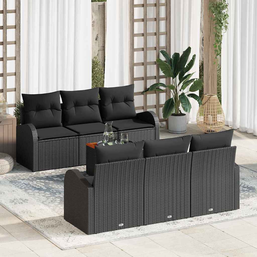Conjunto de sofás de jardín 6 pcs Negro y crema ratán sintético