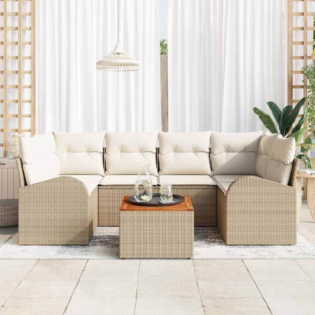 Conjunto de sofás de jardín 7 pcs Beige y Crema ratán sintético