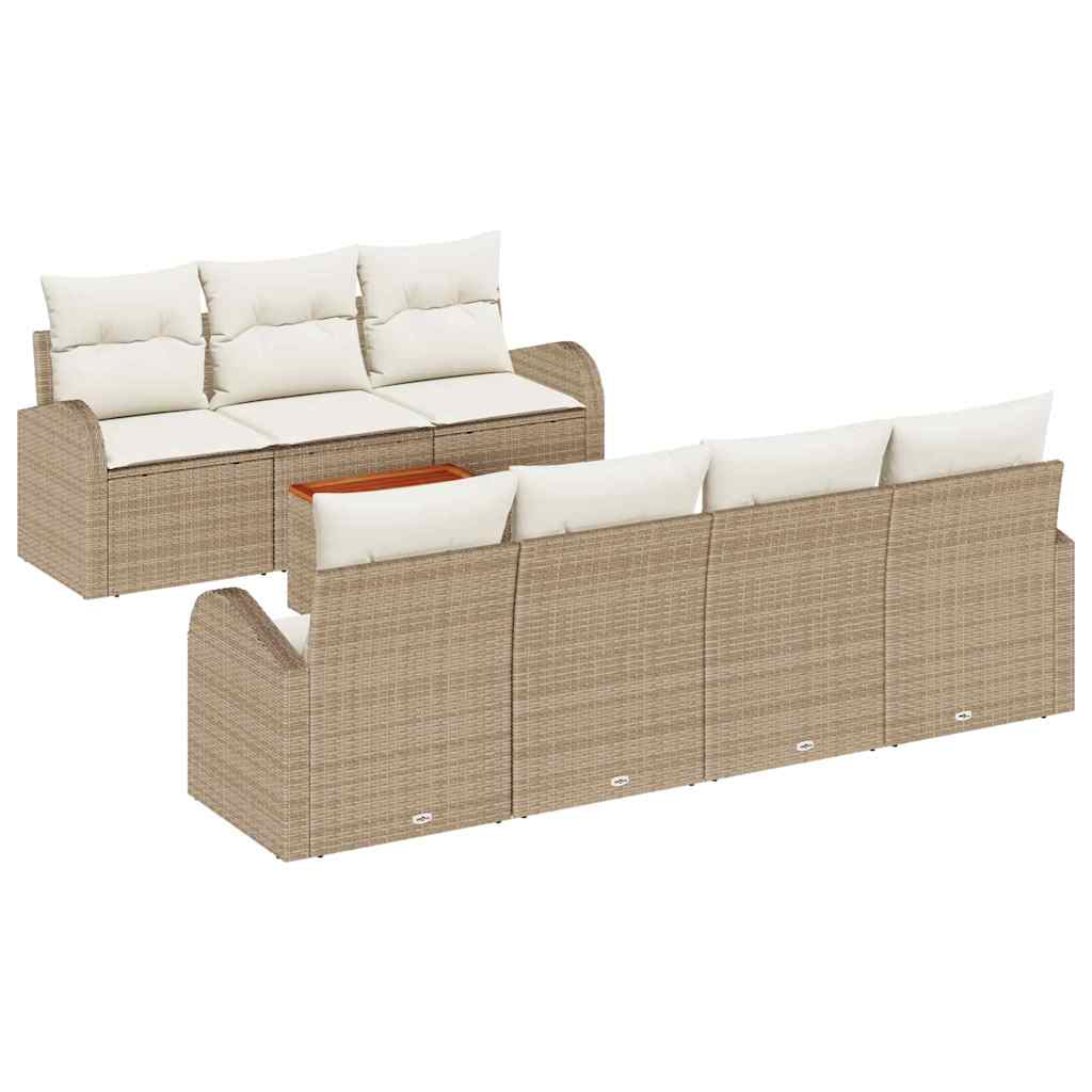 Conjunto de sofás de jardín 8 pcs Beige y Crema ratán sintético