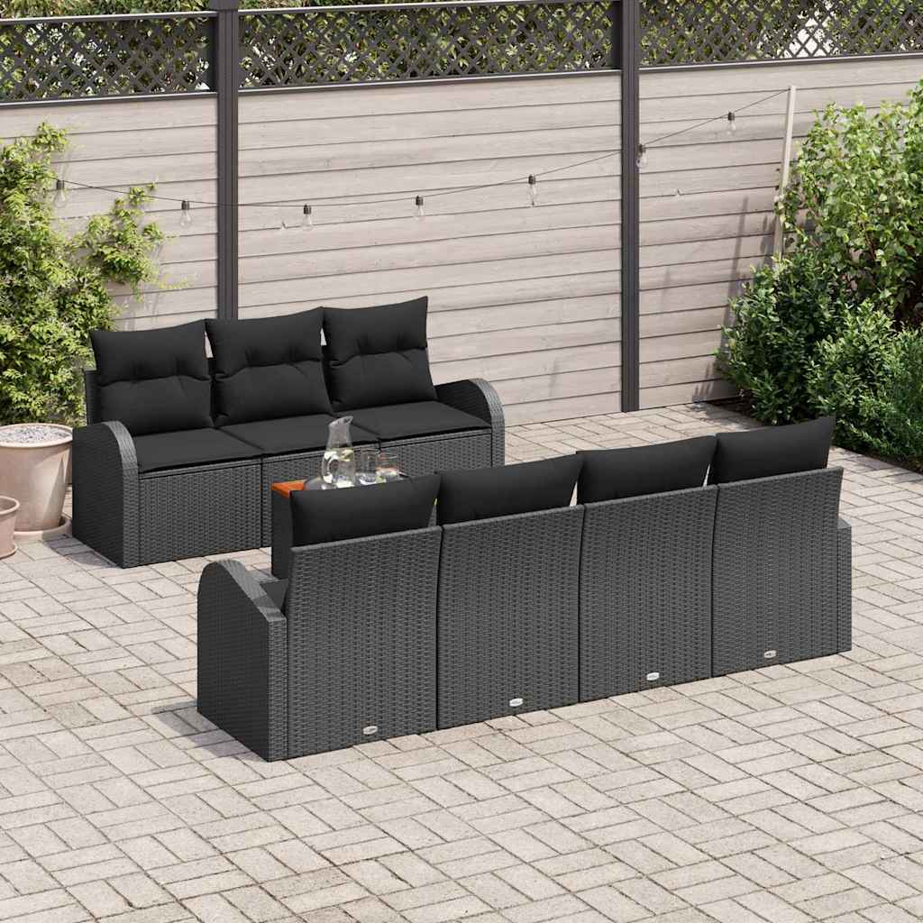 Conjunto de sofás de jardín 8 pcs Negro ratán sintético