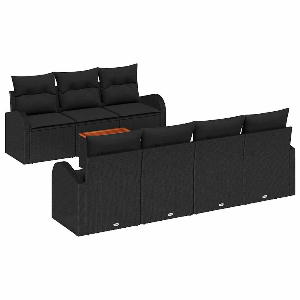 Conjunto de sofás de jardín 8 pcs Negro ratán sintético