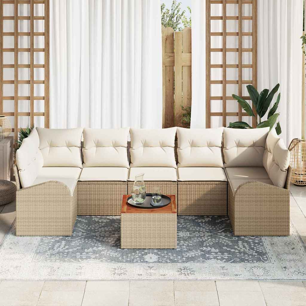 Conjunto de sofás de jardín 8 pcs Beige y Crema ratán sintético