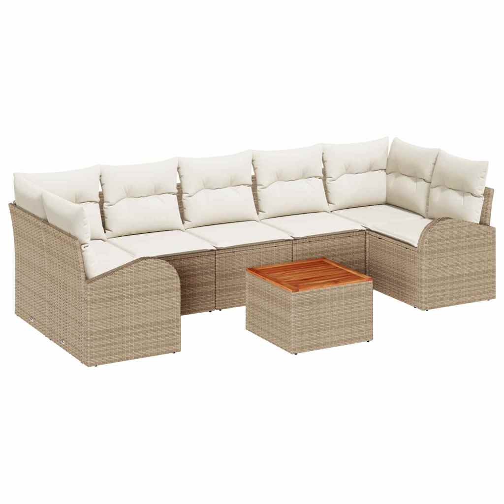 Conjunto de sofás de jardín 8 pcs Beige y Crema ratán sintético