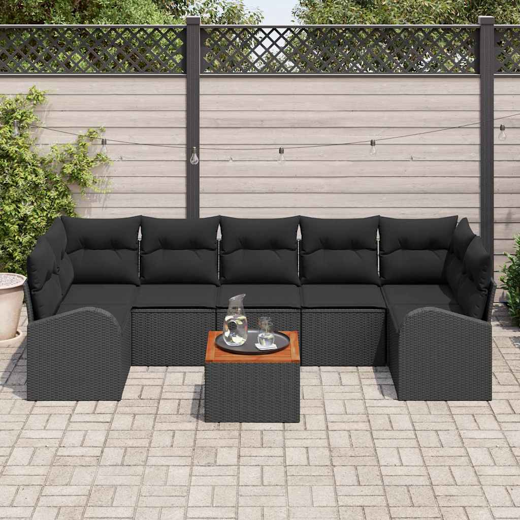 Conjunto de sofás de jardín 8 pcs Negro ratán sintético