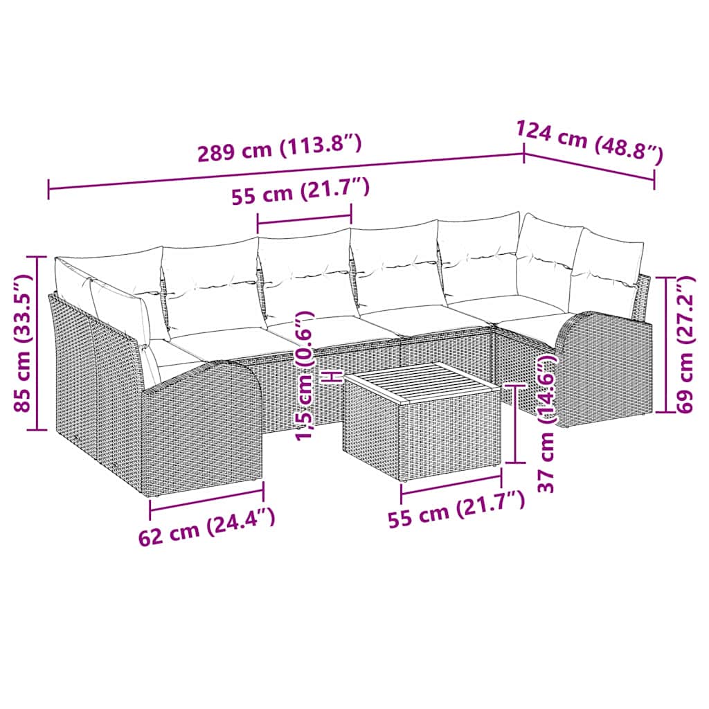 Conjunto de sofás de jardín 8 pcs Negro ratán sintético