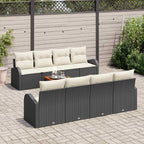Conjunto de sofás de jardín 9 pcs Negro y crema ratán sintético
