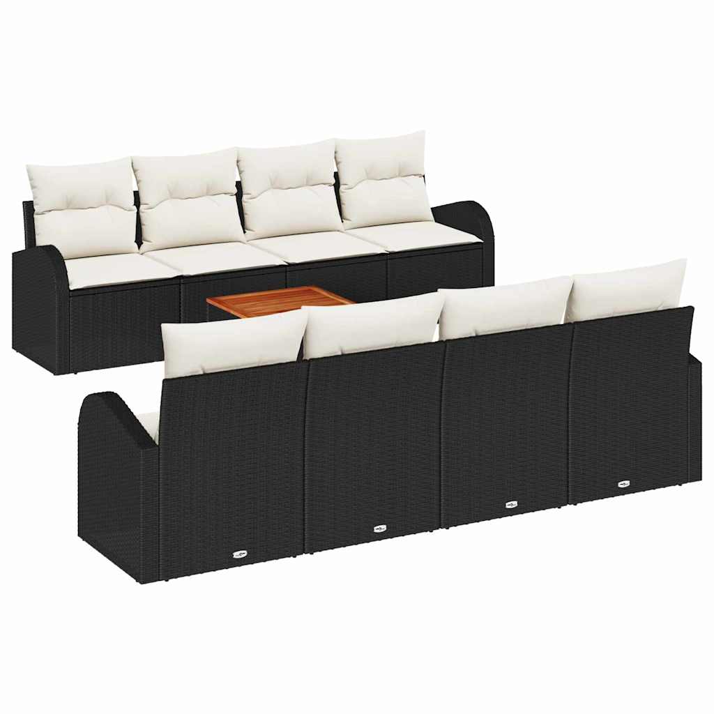 Conjunto de sofás de jardín 9 pcs Negro y crema ratán sintético