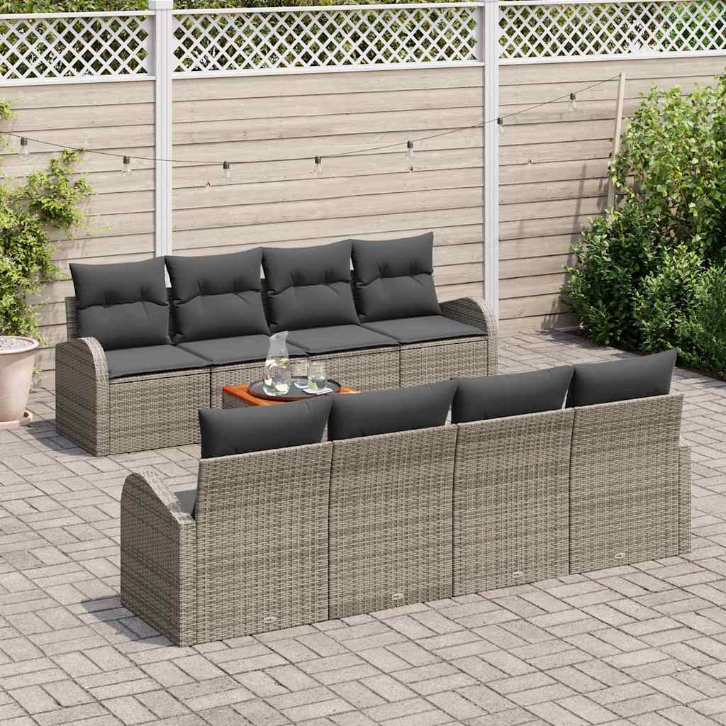 Conjunto de sofás de jardín 9 pcs Gris ratán sintético